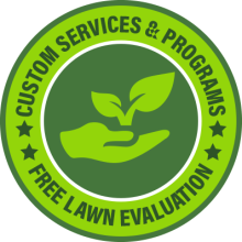 Green circular badge with a hand cradling a small plant, text reads