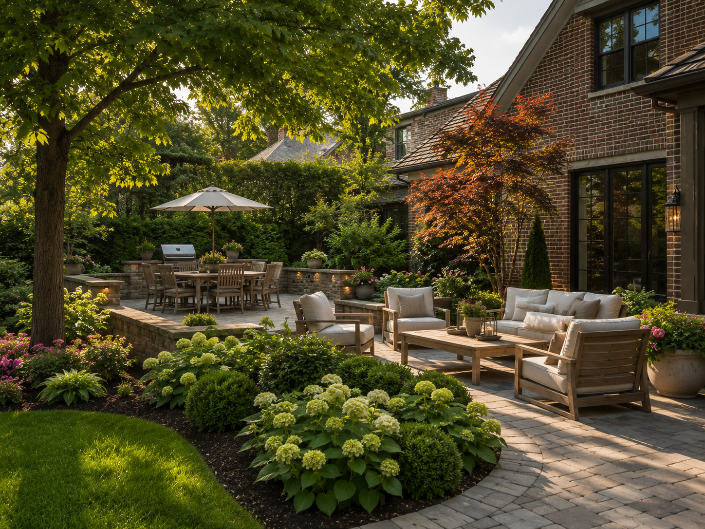 Professional seasonal landscape maintenance and fresh mulch installation at an Evanston Illinois home Professional seasonal landscape maintenance and fresh mulch installation at an Evanston Illinois home
