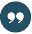 White quotation marks centered on a solid, dark blue circular background.