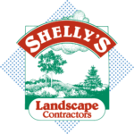 Shelly’s Landscape Logo for Shelly's Landscape Contractors featuring green trees, bushes, and clouds on a white background with red lettering.