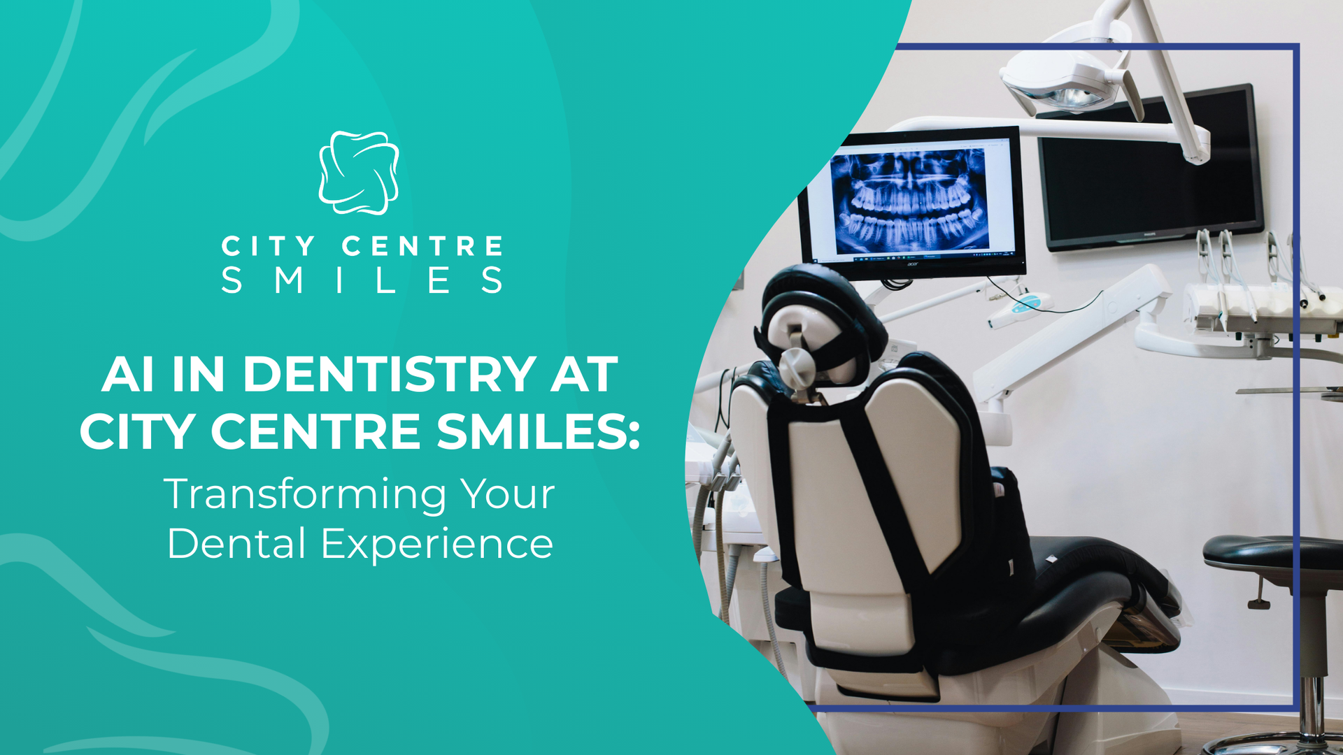 Promotional graphic for City Centre Smiles clinic; showing dental equipment and the text
