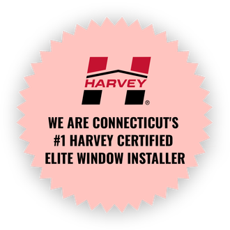 A sticker that says harvey we are connecticut 's # 1 harvey window installer