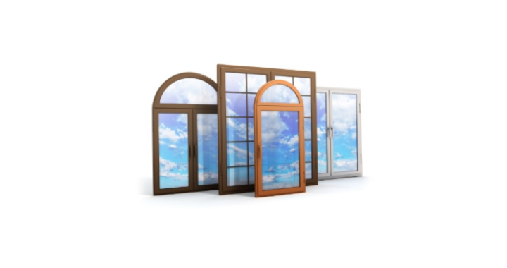 A group of different types of windows on a white background.