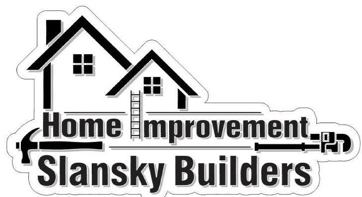 Logo: House silhouettes, ladder, hammer, wrench, text 