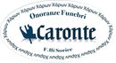 Logo per &ldquo;Caronte Onoranze Funebri&rdquo; con testo blu e bordo circolare con parole ripetute.