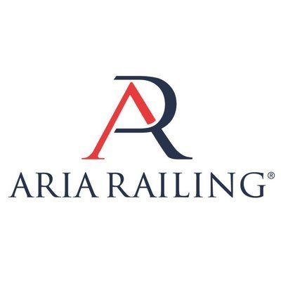 Logo for Aria Railing; red A and navy R within a circle,