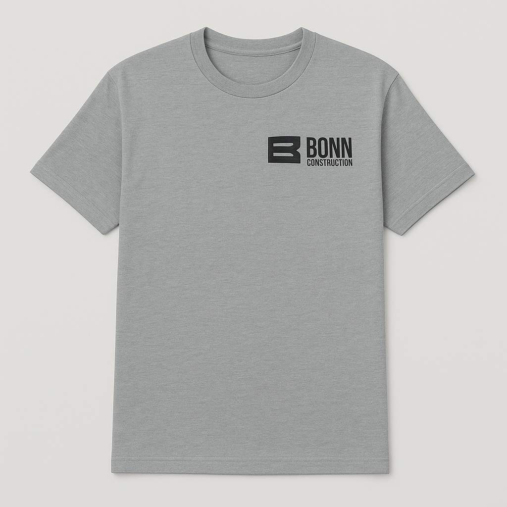 Gray t-shirt with a black "BONN" logo on the upper left chest.