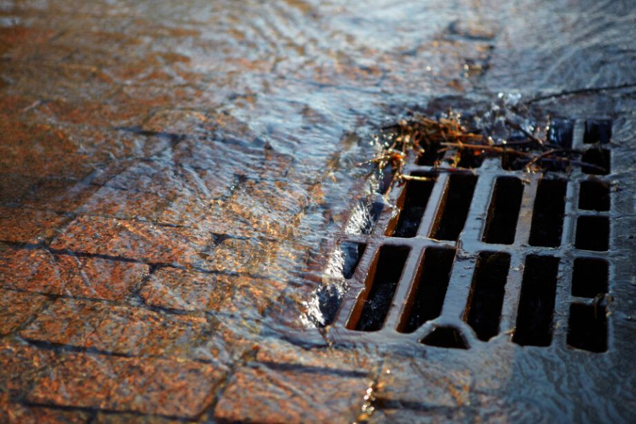 Water is Coming Out of a Drain on a Brick Floor — Subat Plumbing Services in Maitland, NSW