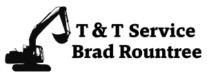 Logo for T & T Service, Brad Rountree, featuring a silhouette of an excavator.