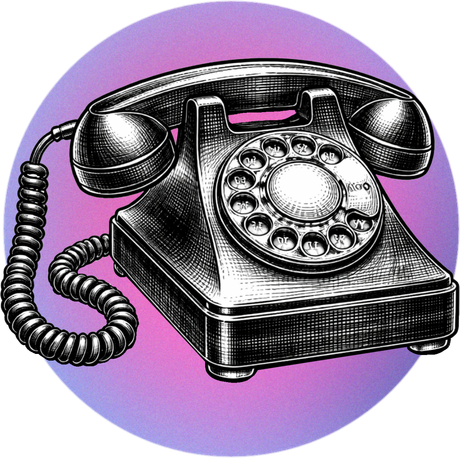 Vintage black rotary telephone on a purple background