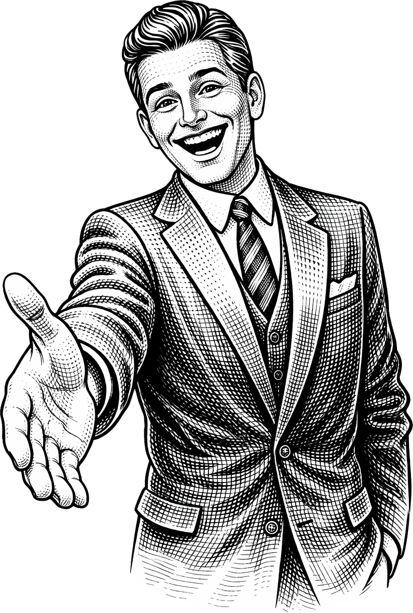 Smiling man in a suit extending his hand for a handshake