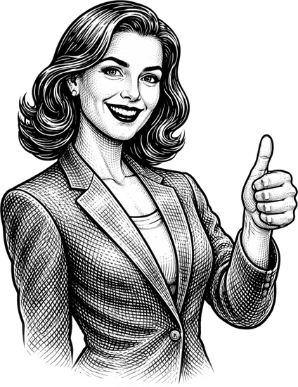 Smiling person in a blazer giving a thumbs-up gesture