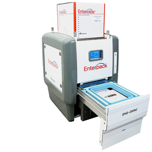 An Enterpack EHQ-200N2 tray sealing machine with an open sliding tray, set against a plain white background.