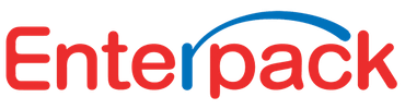 The Enterpack company logo features red text with a blue letter
