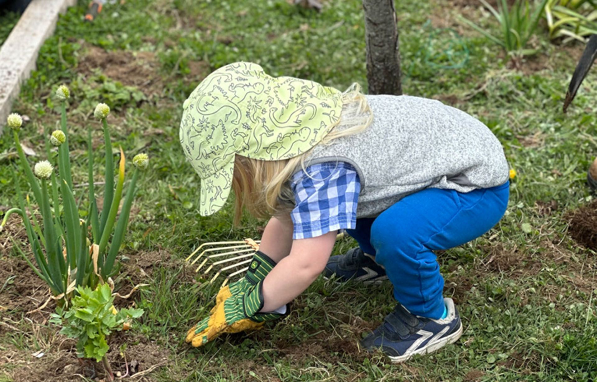 Montessori children working in the garden