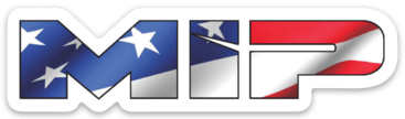 Logo with "MFP" in the style of the American flag: blue field with white stars and red and white stripes.