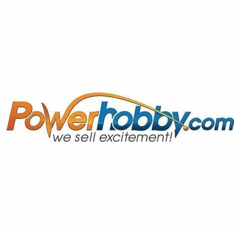 Powerhobby.com logo: Text with a swoosh, "we sell excitement!" tagline.