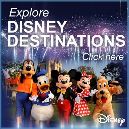 Disney Destinations An ad for disney destinations shows mickey mouse minnie mouse goofy and pluto