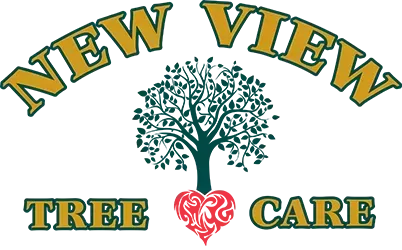 New View Tree Care logo with green tree, gold text, and red heart-shaped roots