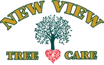 New View Tree Care logo with green tree, gold text, and red heart-shaped roots