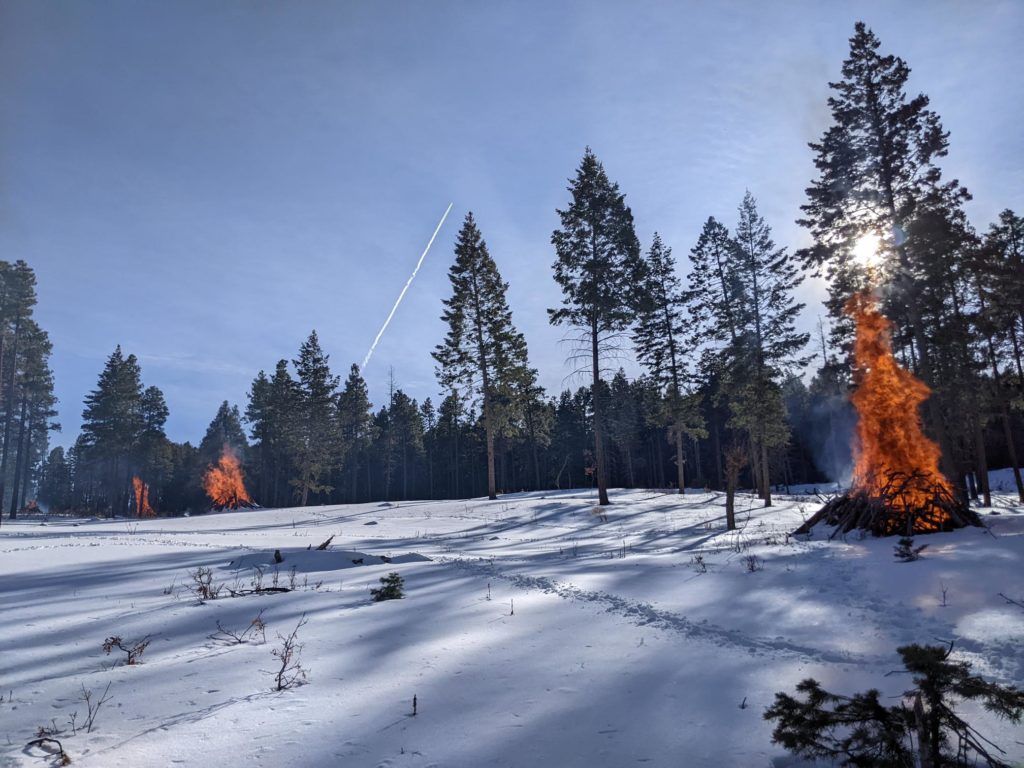 Pile burns in winter