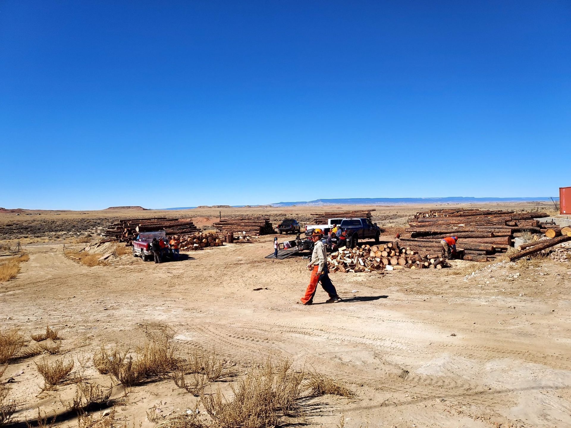 Volunteer working at the Standing Rock wood bank hub