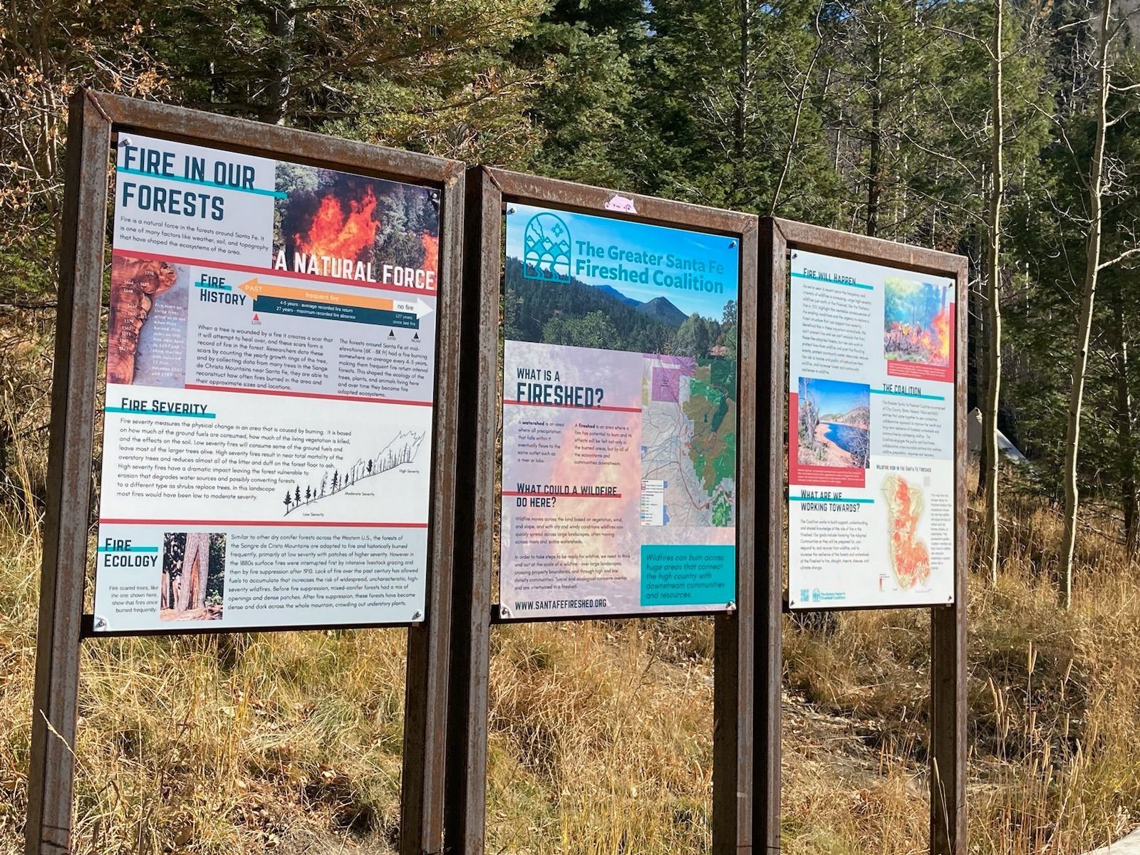 These Santa Fe Fireshed educational signs in a kiosk were featured in the National Cohesive Strategy workshop.