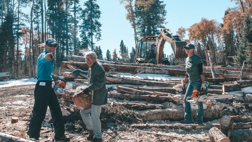 Women processing firewood