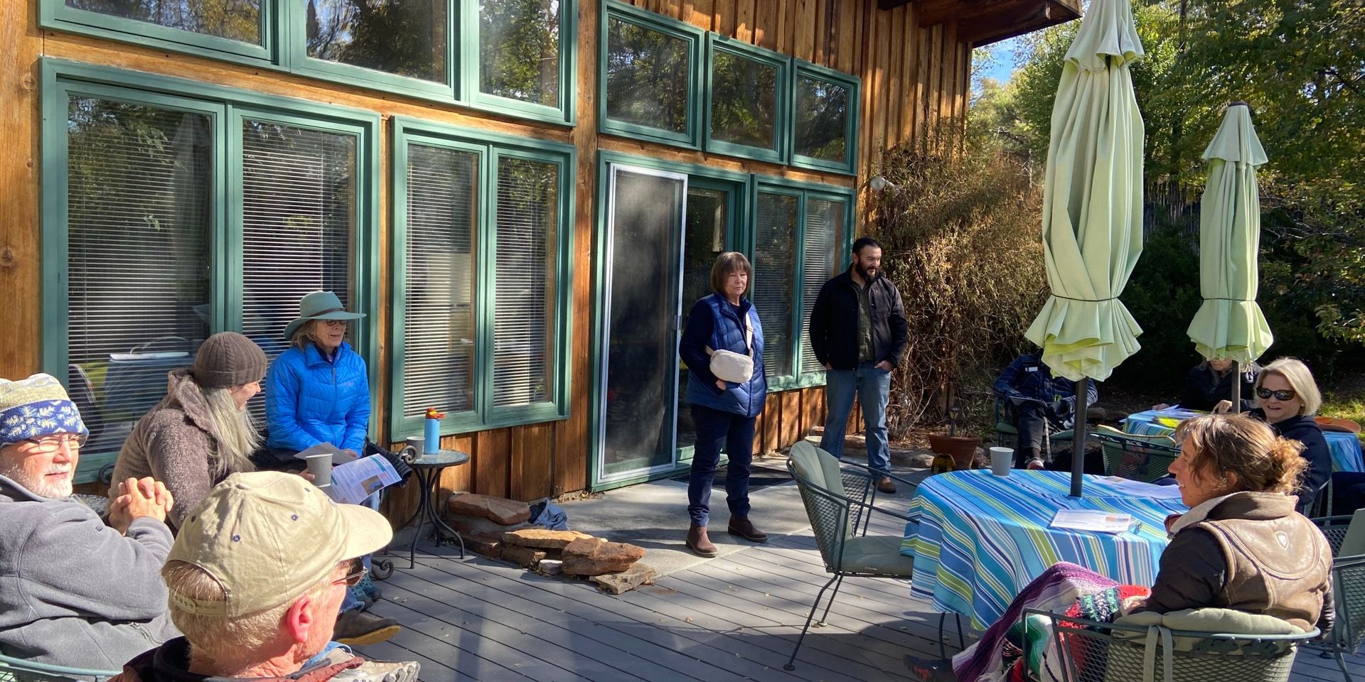 Residents of Tesuque Village ask questions during a Do-It-Yourself Wildfire Mitigation Workshop organized by the Forest Stewards Guild and a Fireshed Ambassador