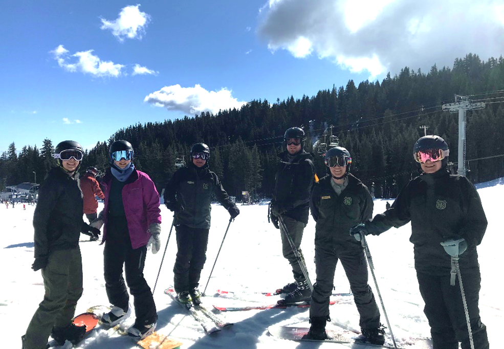 Skiing with staff