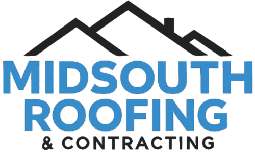 Midsouth Roofing & Contracting logo in blue and black with stylized roofline above text