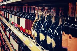 Showcase in a wine shop