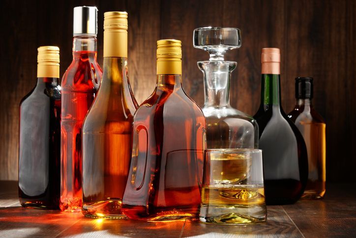 Bottles of assorted alcoholic beverages