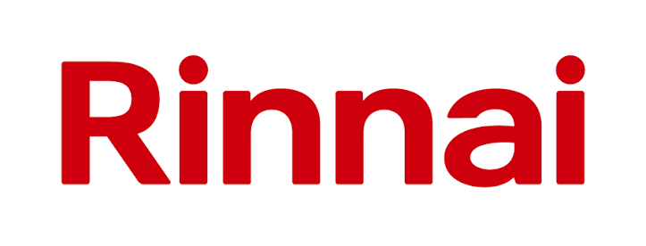 Rinnai logo in red text on a white background
