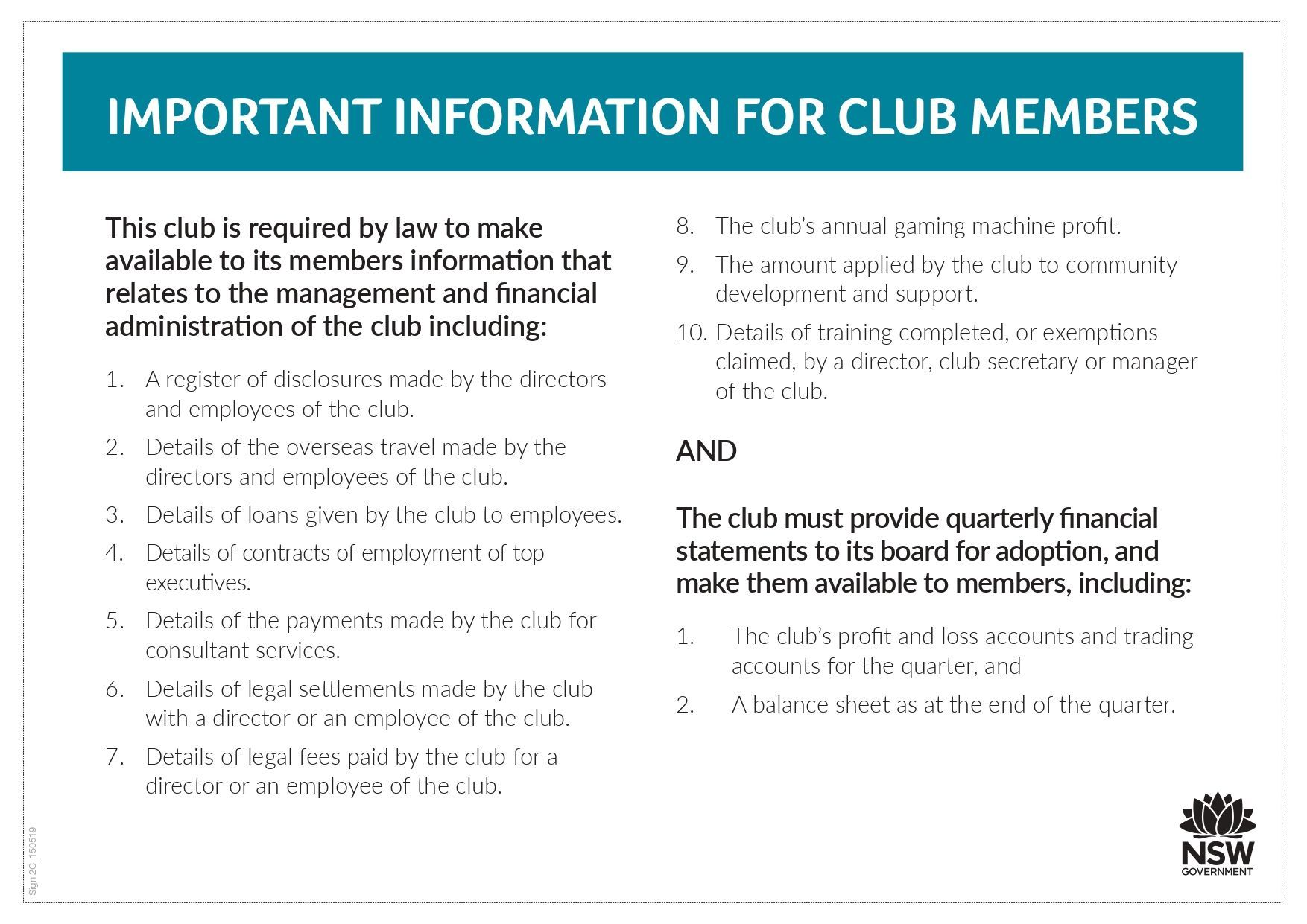 Important information for club members Important information for club members