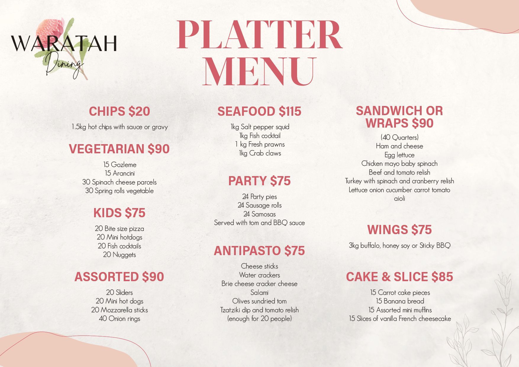 Food platters menu Food platters menu