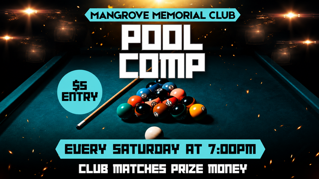 Saturday night pool comp club matches prize money starts at 3pm
