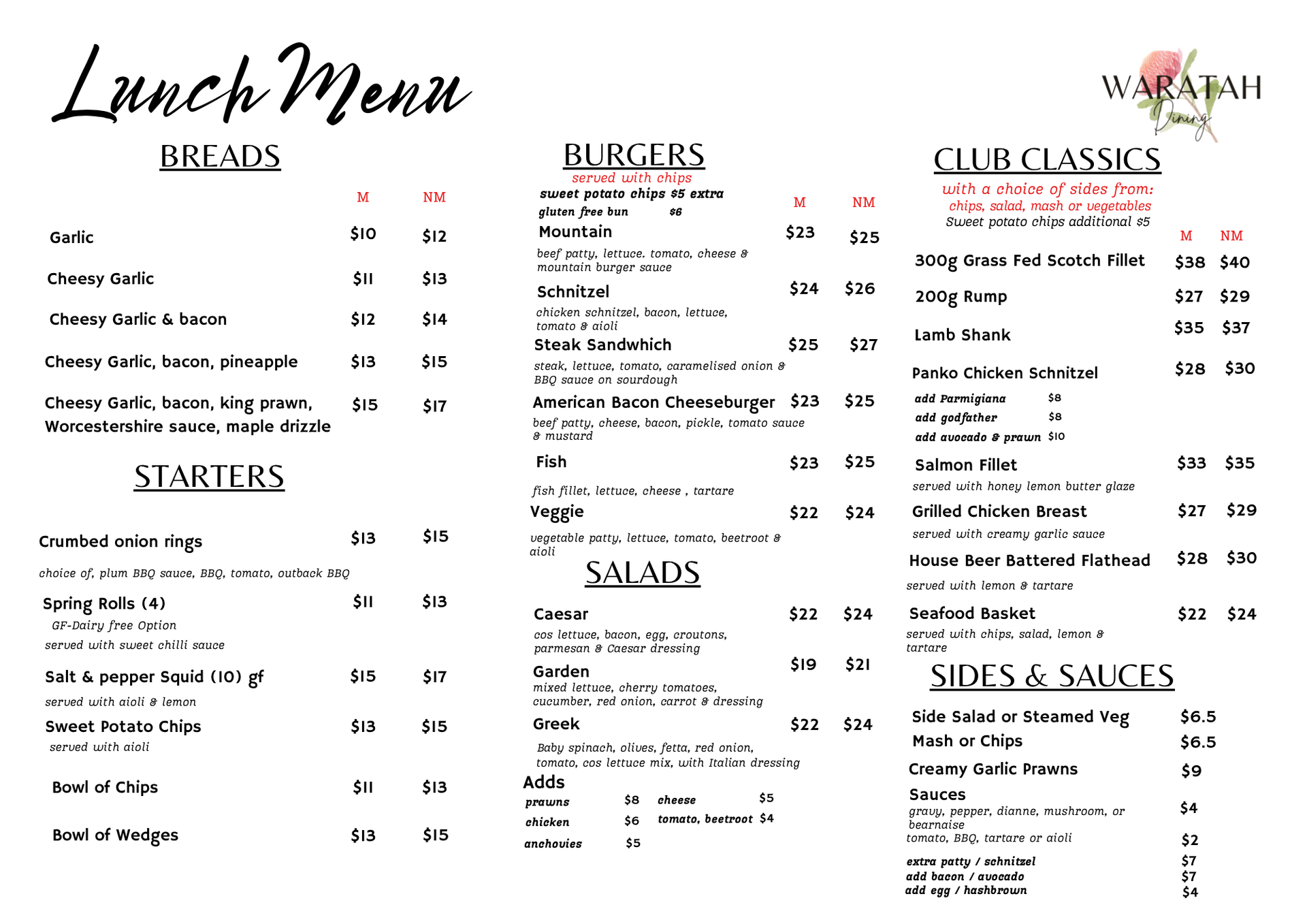 $ 18 Lunch Menu $ 18 Lunch Menu