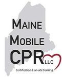 Maine Mobile CPR LLC logo: black text over gray Maine outline, red heart, 