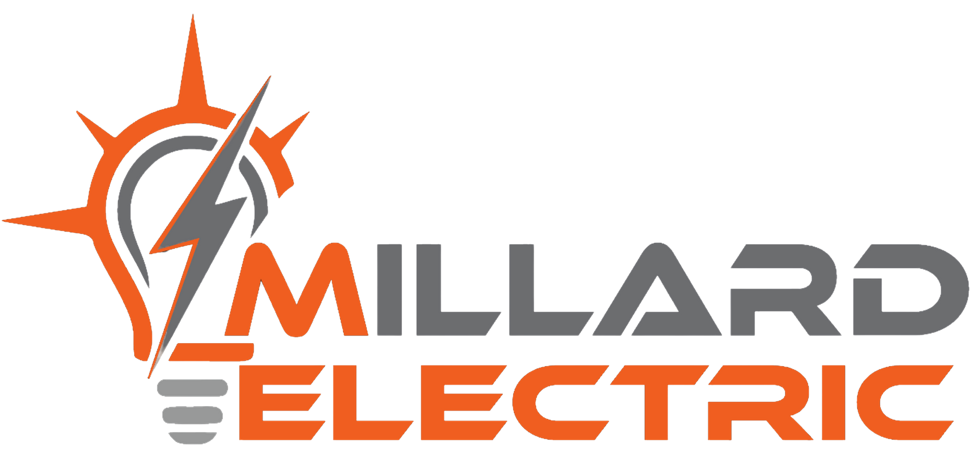 Millard Electric logo: Man in blue uniform working on electrical box with text, lines, and lightning bolt.