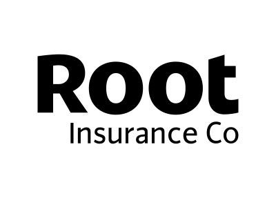 A black and white logo for root insurance co.