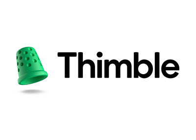 The logo for thimble is a green thimble with holes in it.