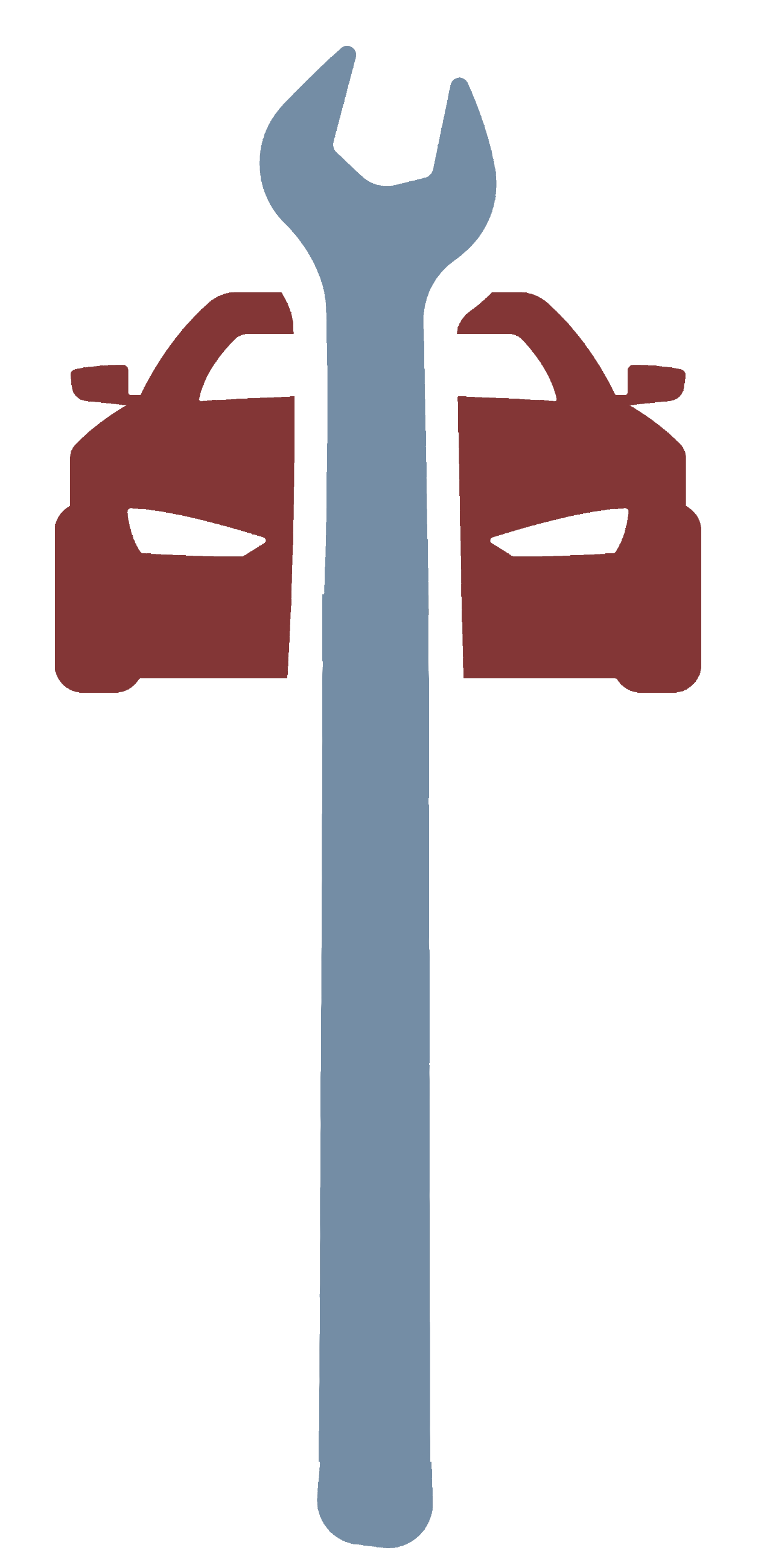 Logo of a wrench over two car silhouettes; all in shades of blue and red. Logo of a wrench over two car silhouettes; all in shades of blue and red.