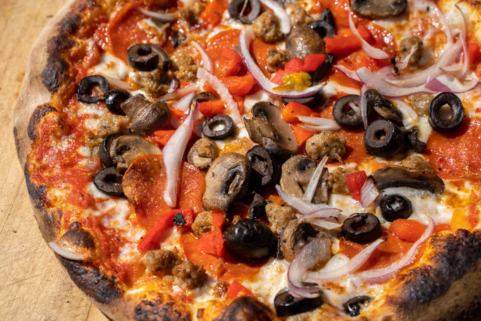 Dang Brother Pizza Camp Pendleton Pepperoni, Roasted Red Pepper, Black Olive, & Red Onion Pizza Photo