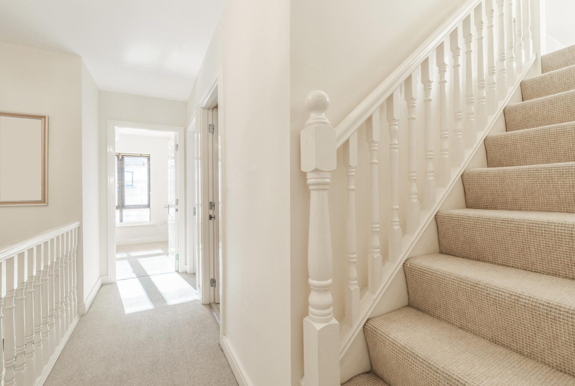 Hallway and Stairs with Carpet Flooring — Lumberton, NC — Brooks Carpet