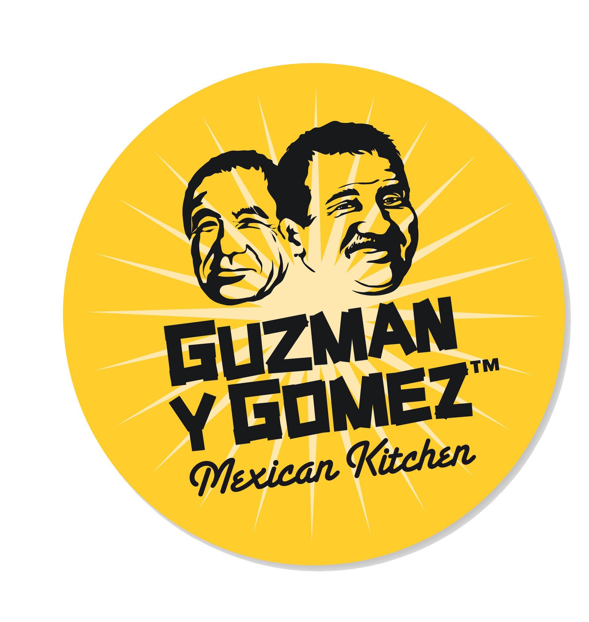 Yellow Circle with two mens faces Guzman Y Gomez logo