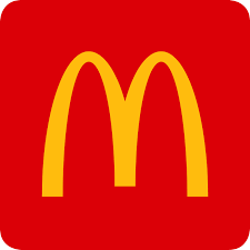 A red square with a yellow mcdonald 's logo on it.