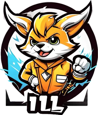 Fox mascot in orange jacket with raised fist and bold “ILL” text on a white and blue emblem background