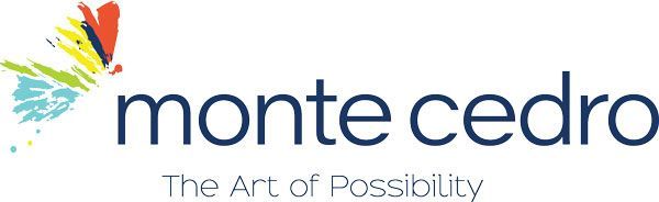 Monte Cedro logo with a colorful butterfly design and the tagline
