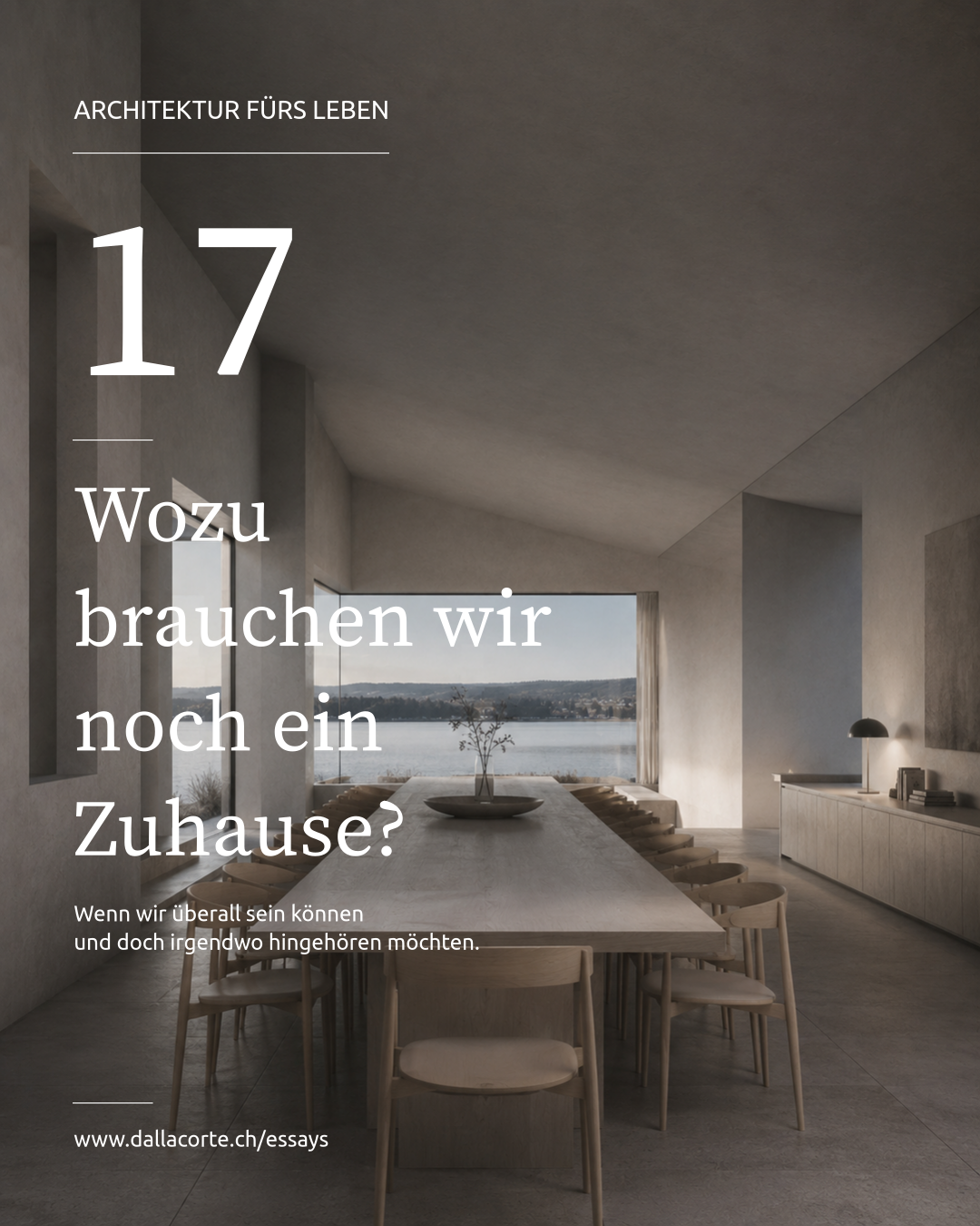 Magazincover mit modernem Wohnraum und Text: „Wozu brauchen wir noch ein Zuhause?“